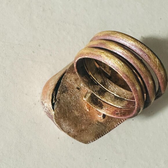 Genuine Jade Brass Copper Ring Size 8.5 Handmade Brutalist OOAK Artisan Rustic - Picture 8 of 10